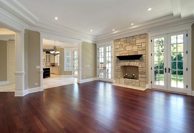 gleaming polished hardwood floors in a spacious room